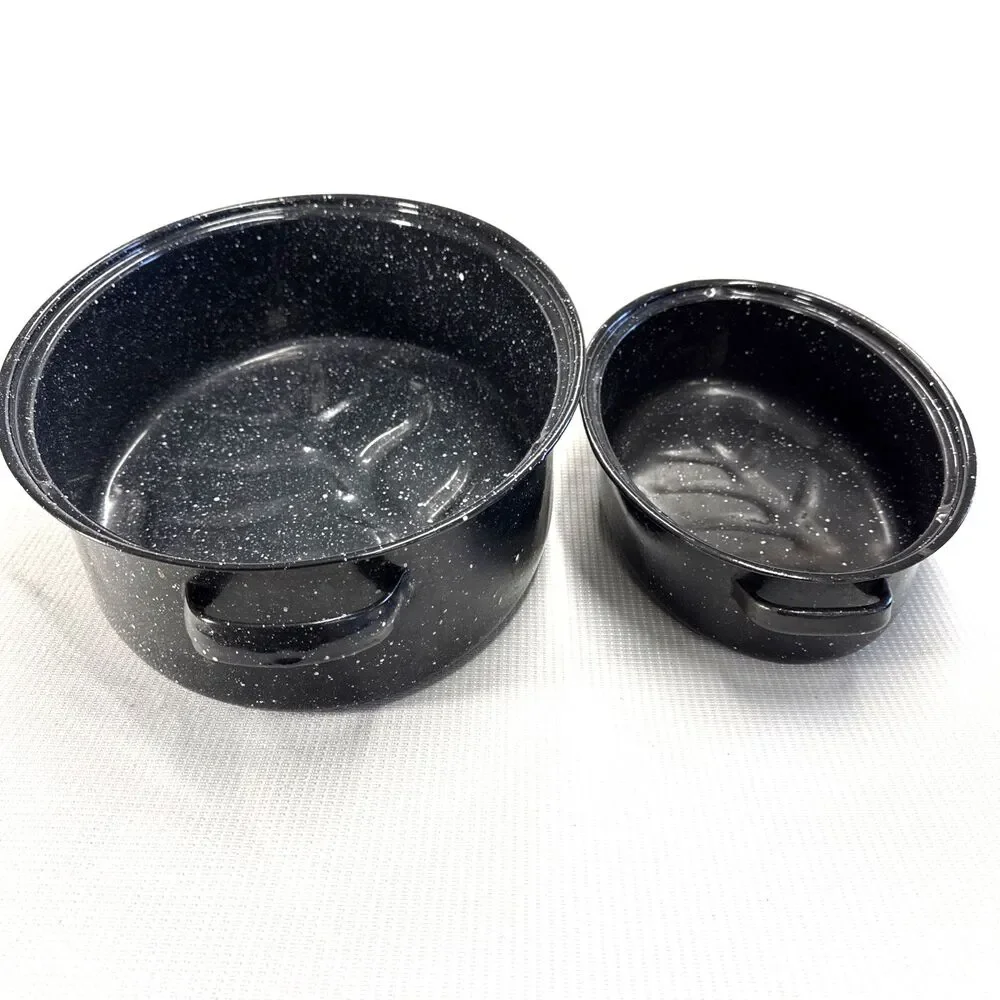 Set of 2 Vintage Speckled Enamelware Oval Roaster Pan W/ Lid (≈ 16x12
